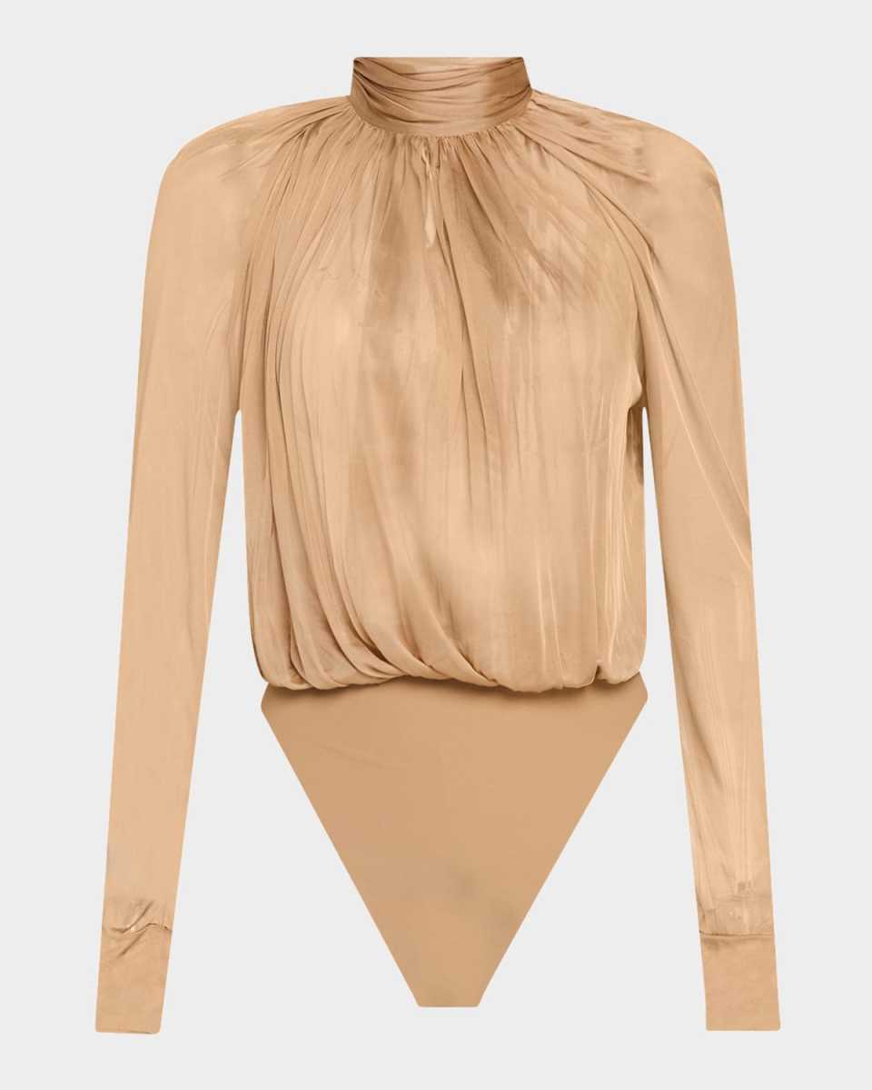 Turtleneck Sheer Voile Jersey Bodysuit